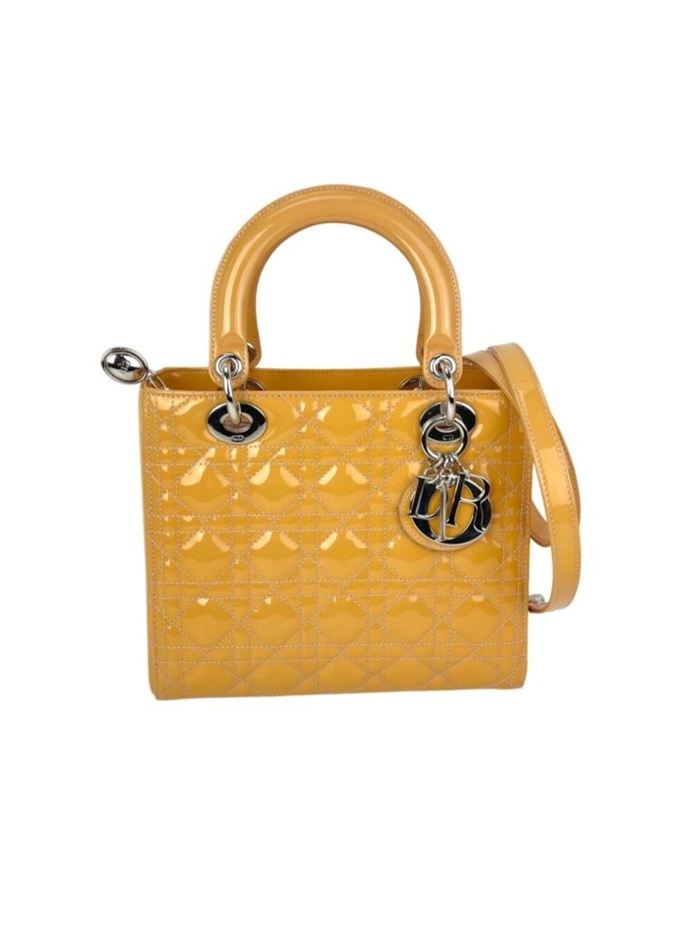 Christian Dior Yellow Patent Leather Cannage Medium Lady Dior Bag